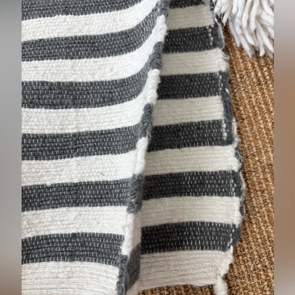 Handwoven Moroccan Soft Blanket with Pom Poms and Tassels - Boho Throw Blanket